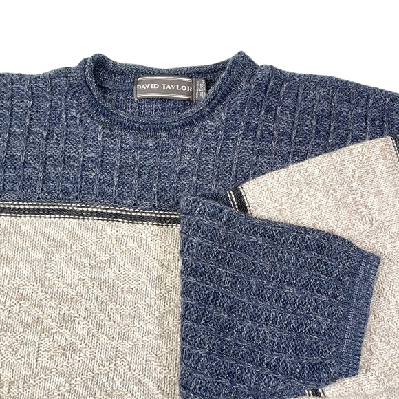 David Taylor Other - David Taylor Large Blue Cream Knit Sweater Colorblock Geometric Grandpa Core